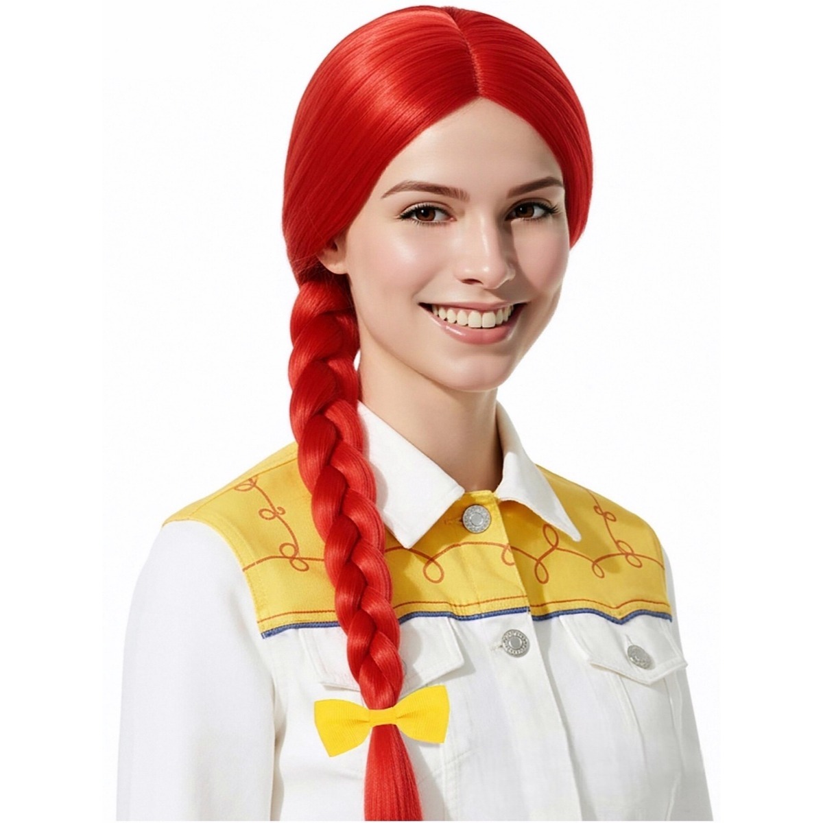Cosplay Prop Bow - Vermelho brilhante 61cm longa peruca reta